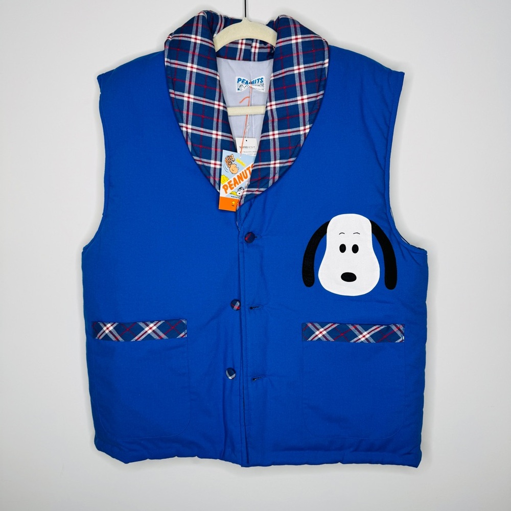 NWT Peanuts Button Front Vest Mens M Padded Polyester Cotton Blend Snoopy Appliq
